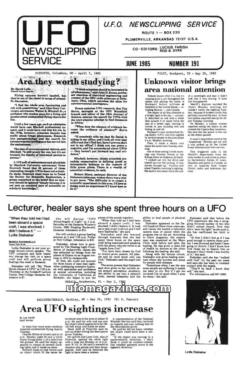 Cover of U.F.O. NEWSCLIPPING SERVICE issue NUMBER 191: UFO NEWSCLIPPING SERVICE