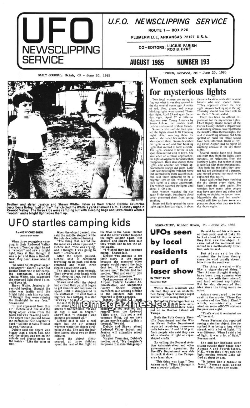 Cover of UFO Newsclipping Service - 1985 08 - no 193