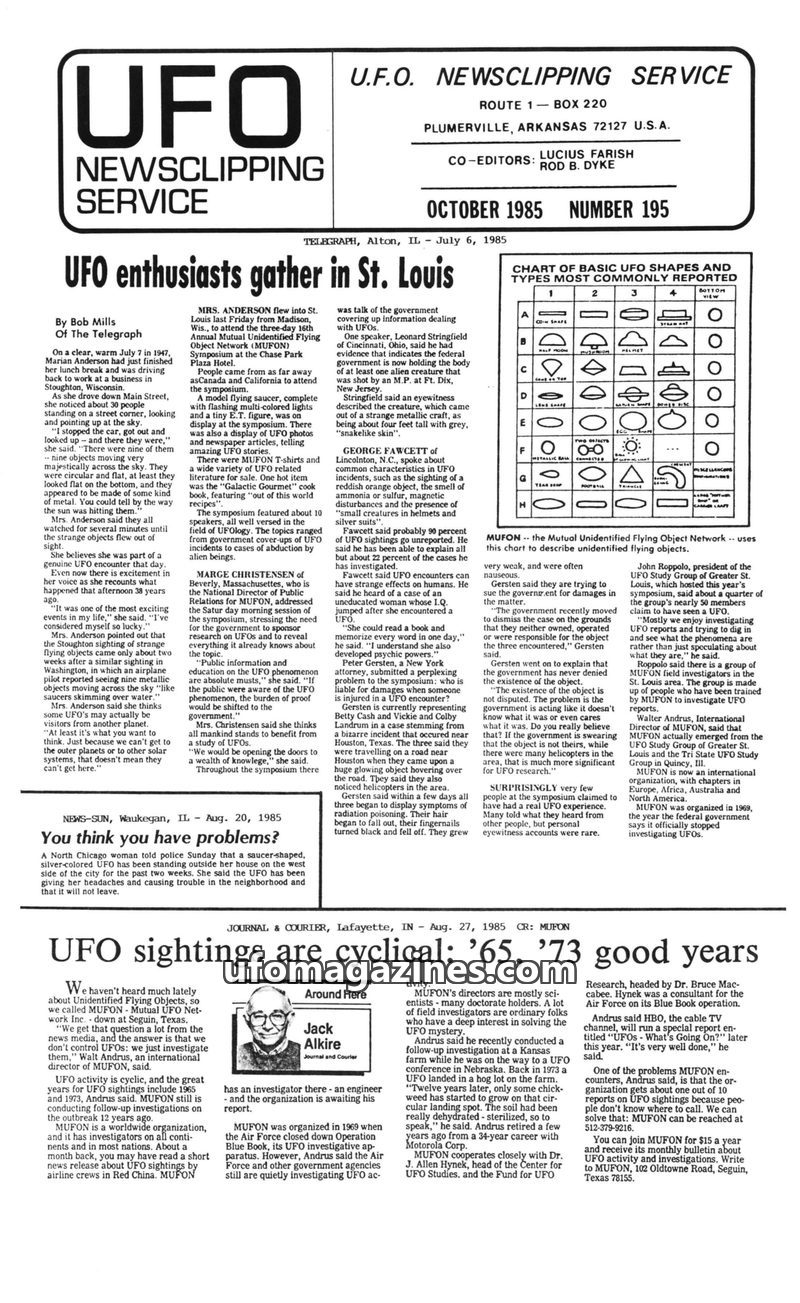 Cover of UFO Newsclipping Service - 1985 10 - no 195