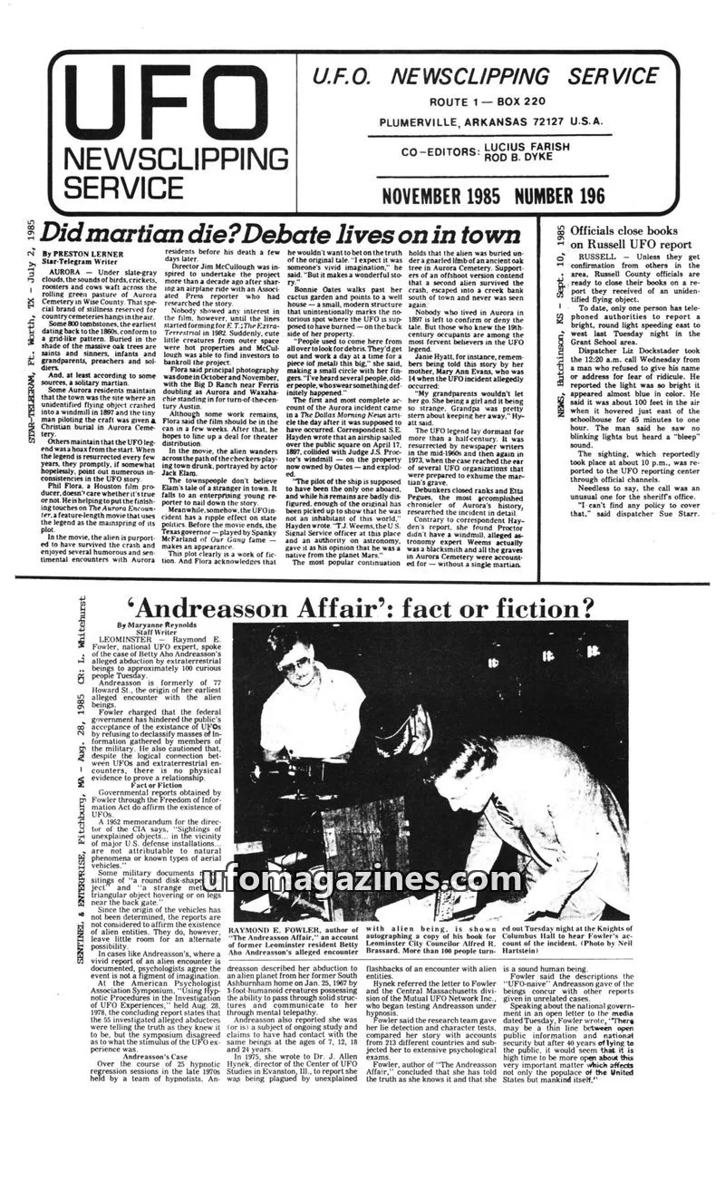 Cover of U.F.O. NEWSCLIPPING SERVICE issue 196: U.F.O. NEWSCLIPPING SERVICE