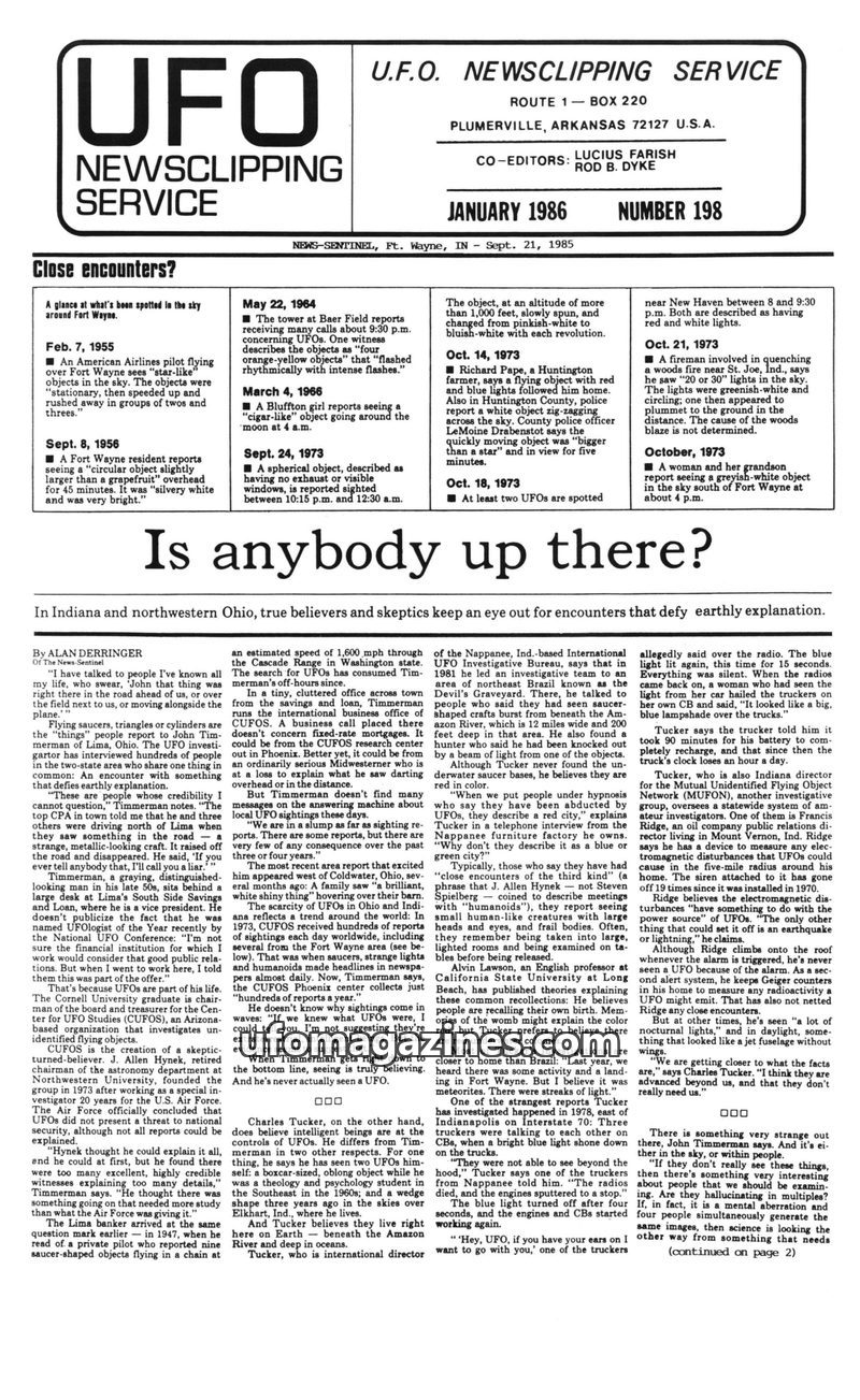 Cover of UFO Newsclipping Service - 1986 01 - no 198