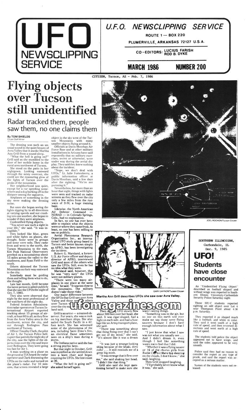 Cover of UFO Newsclipping Service - 1986 03 - no 200