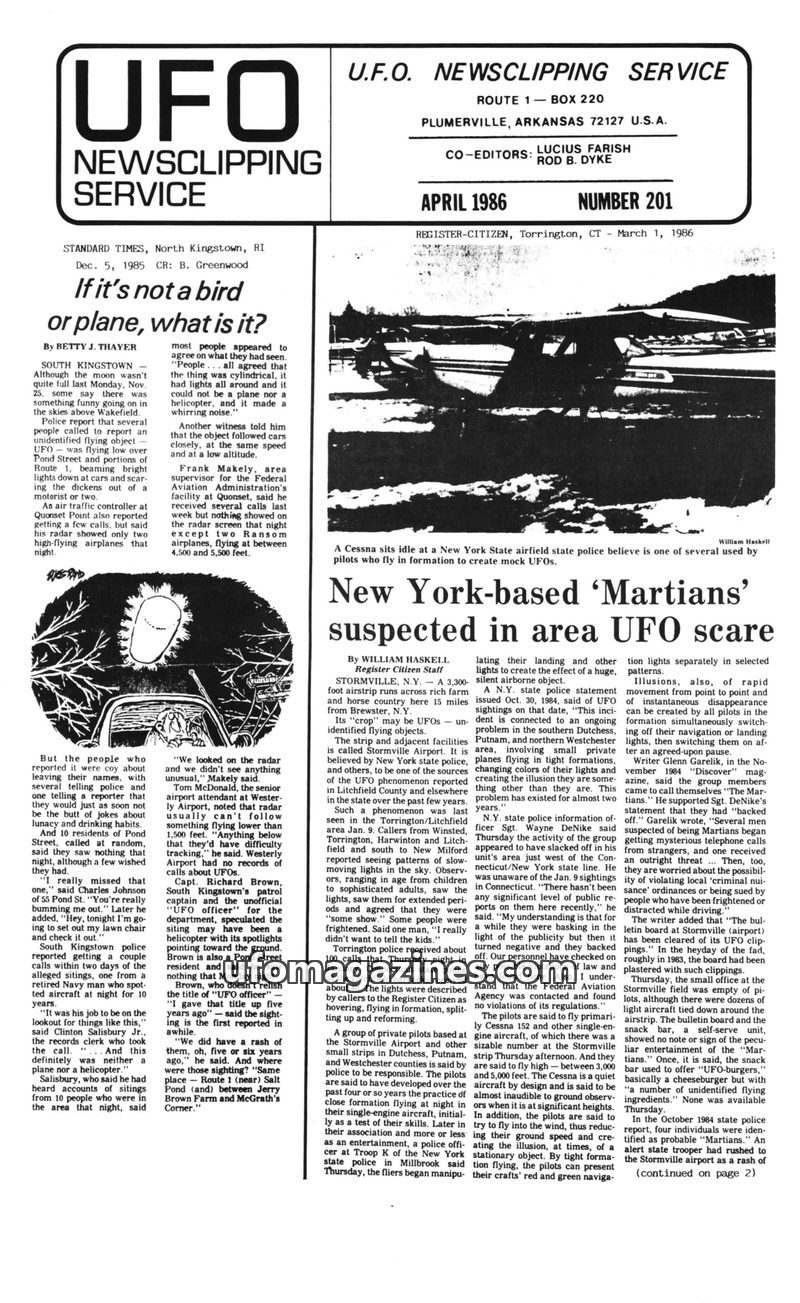 Cover of UFO Newsclipping Service - 1986 04 - no 201