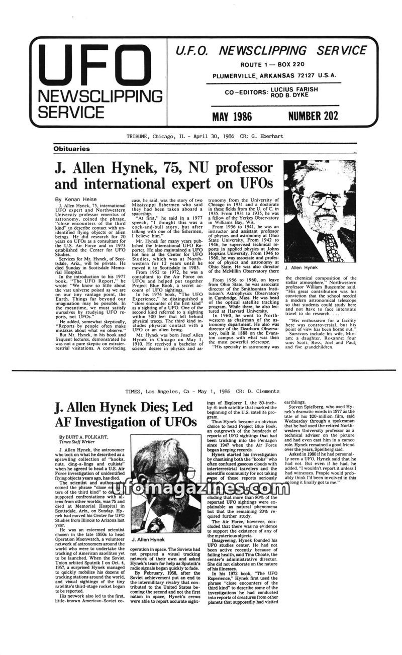 Cover of UFO Newsclipping Service - 1986 05 - no 202