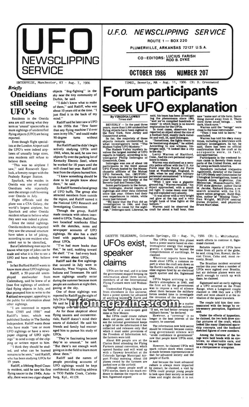 Cover of UFO Newsclipping Service - 1986 10 - no 207