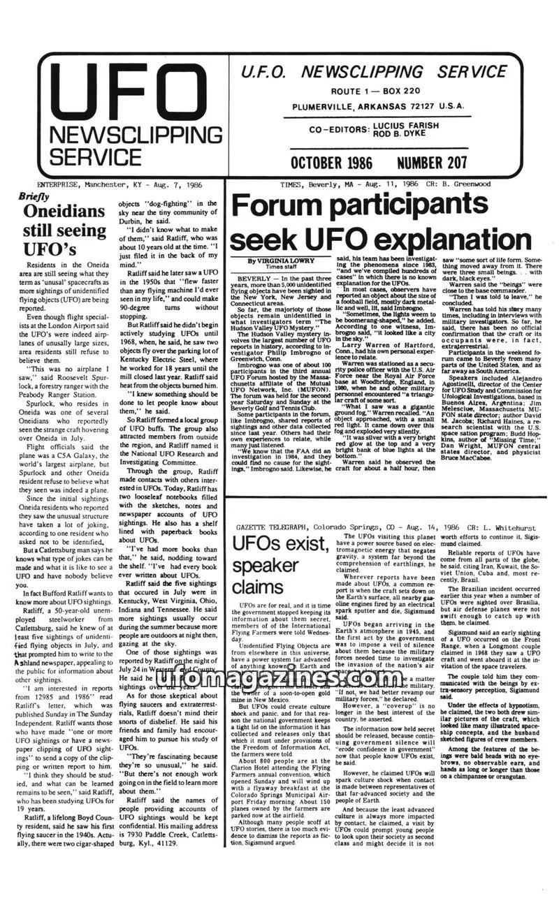 Cover of U.F.O. NEWSCLIPPING SERVICE issue 207: U.F.O. NEWSCLIPPING SERVICE