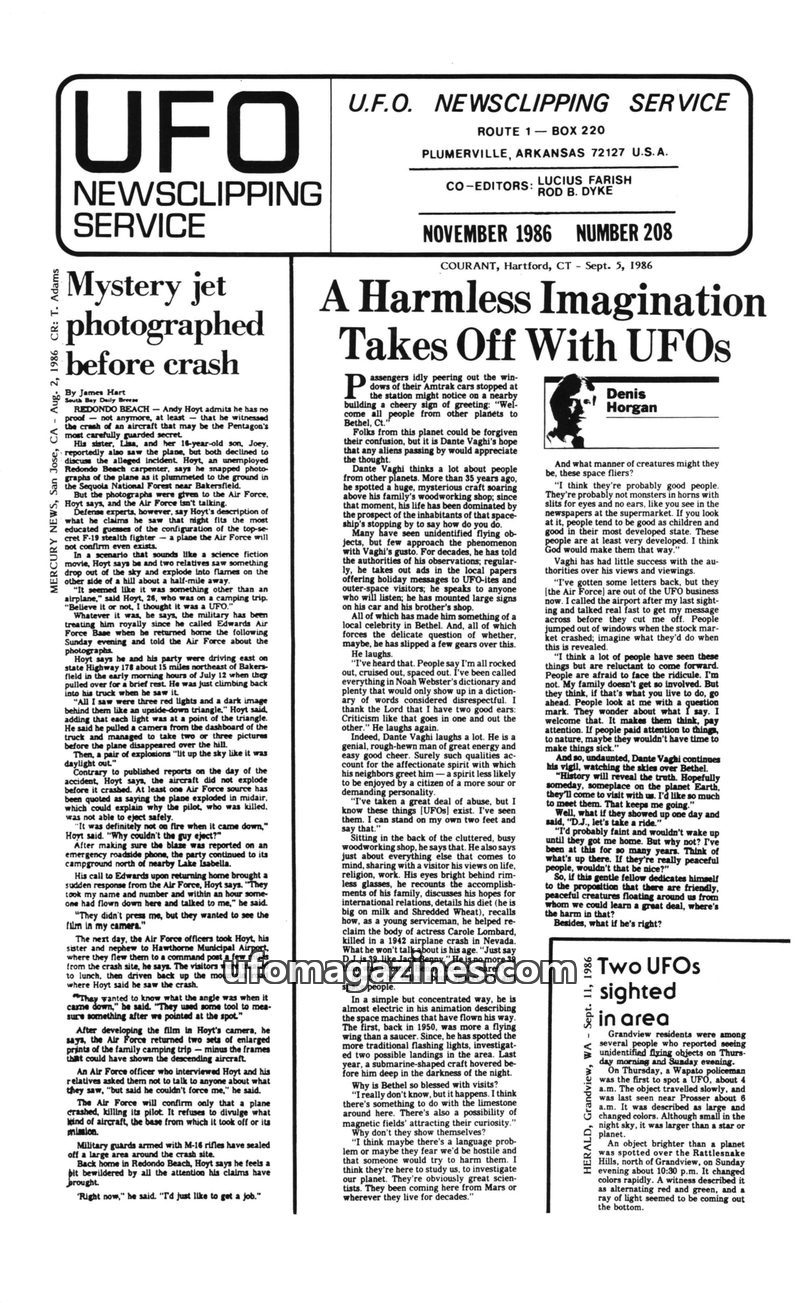 Cover of UFO Newsclipping Service - 1986 11 - no 208