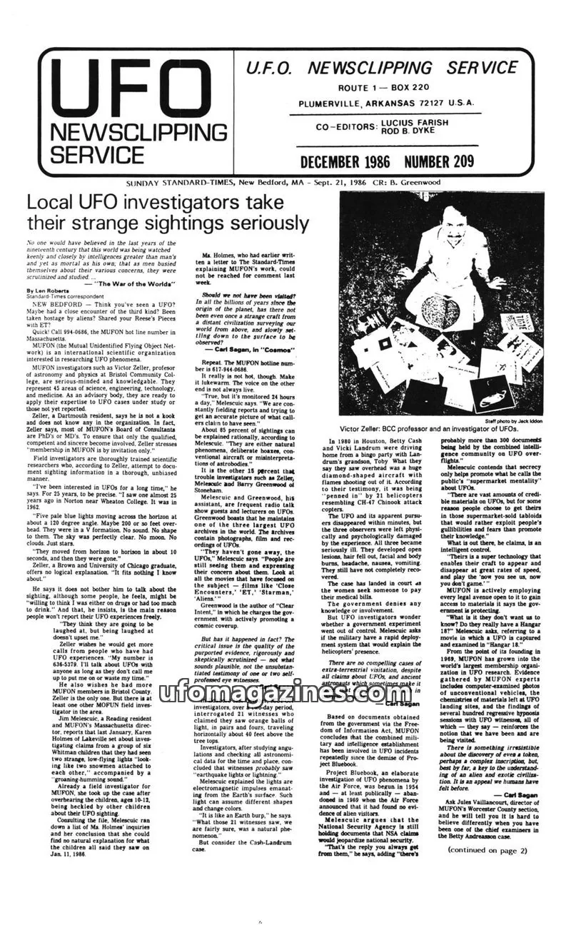 Cover of U.F.O. NEWSCLIPPING SERVICE issue NUMBER 209: UFO NEWSCLIPPING SERVICE