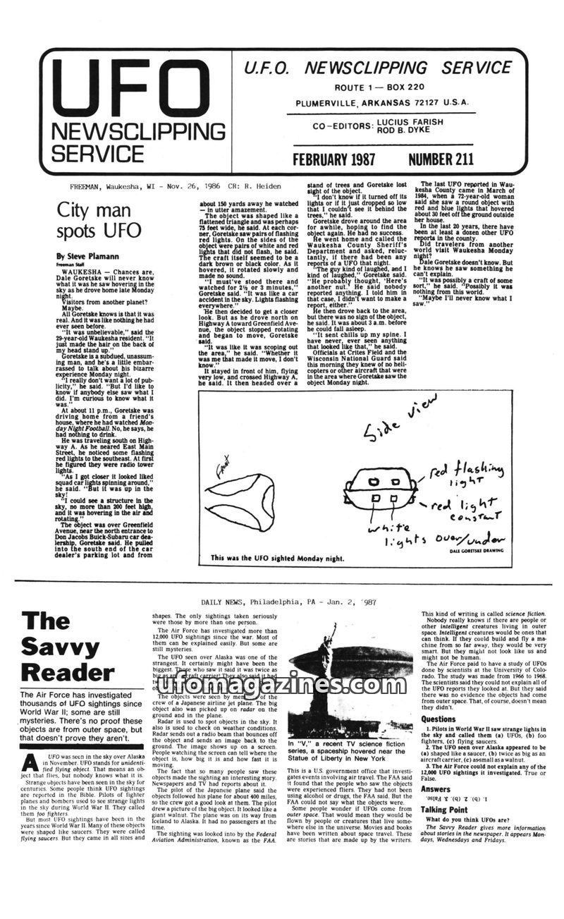 Cover of UFO Newsclipping Service - 1987 02 - no 211