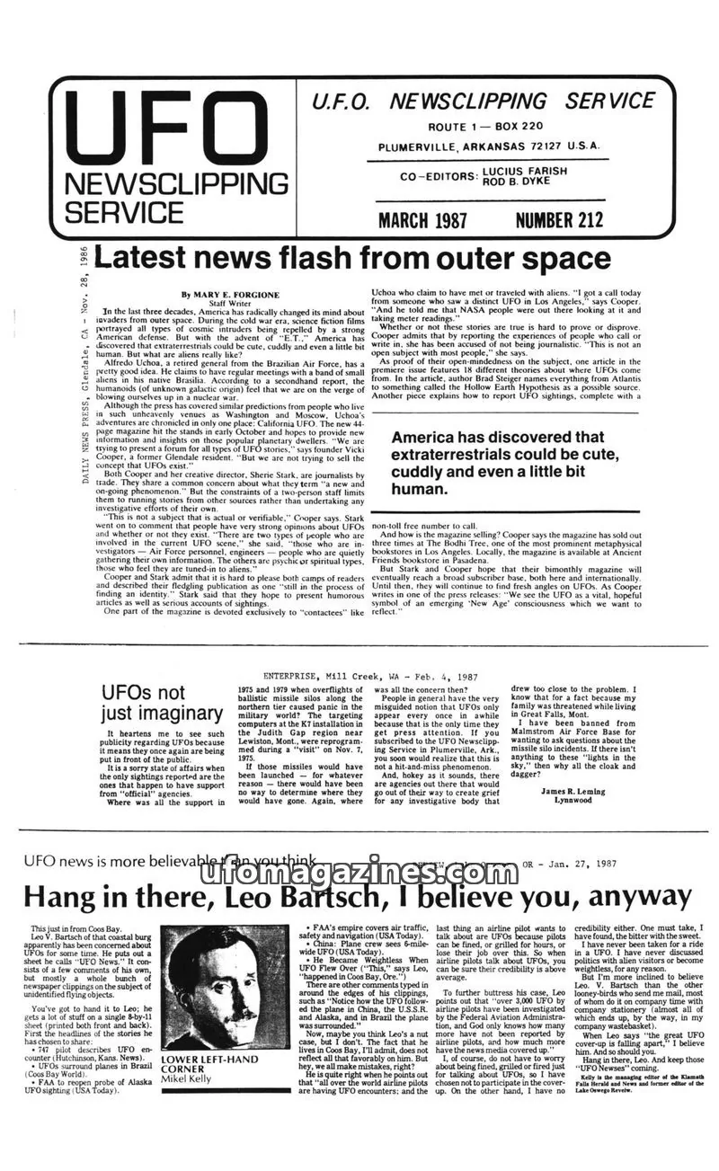 Cover of U.F.O. NEWSCLIPPING SERVICE issue 212: UFO NEWSCLIPPING SERVICE