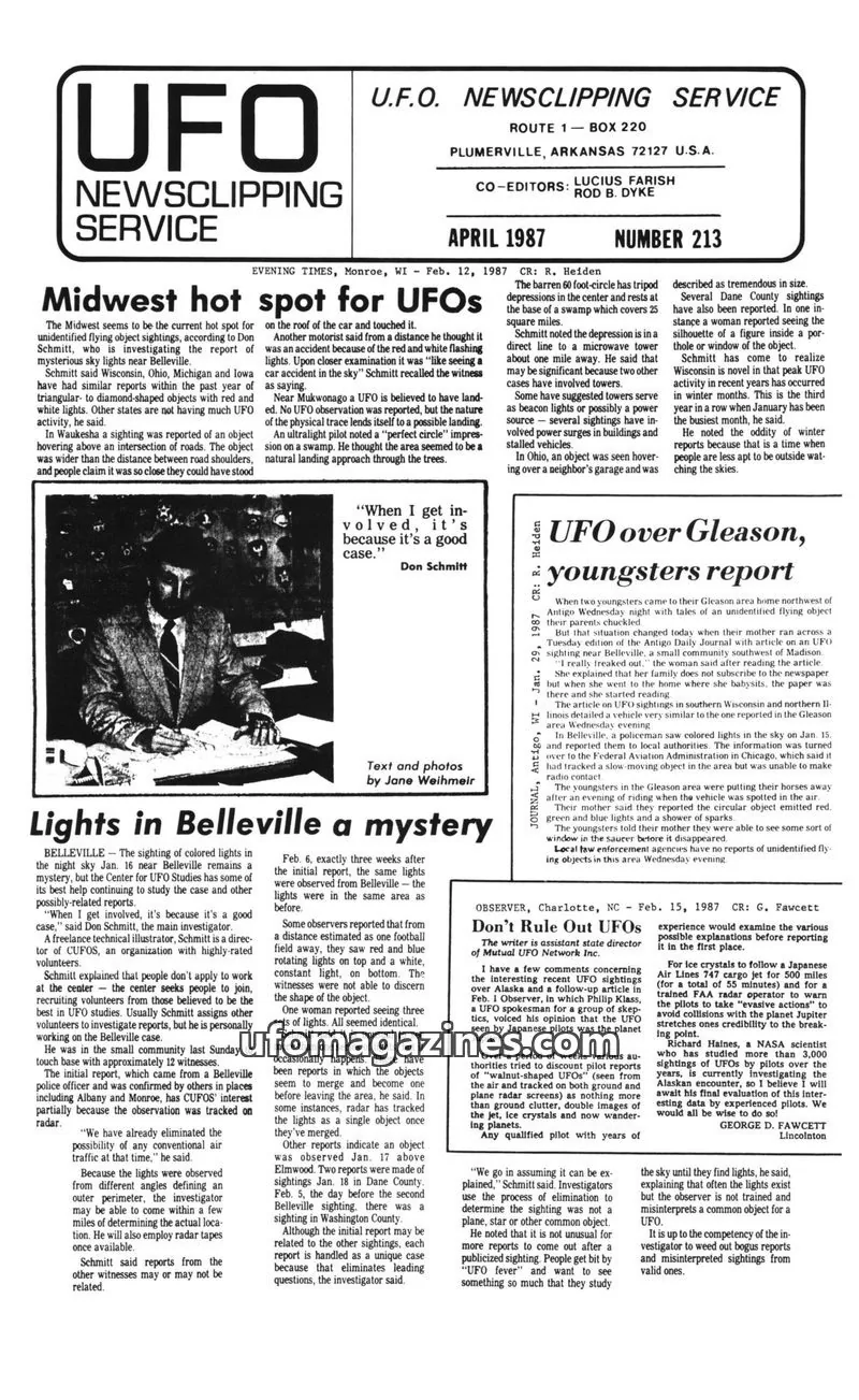 Cover of U.F.O. NEWSCLIPPING SERVICE issue 213: UFO NEWSCLIPPING SERVICE