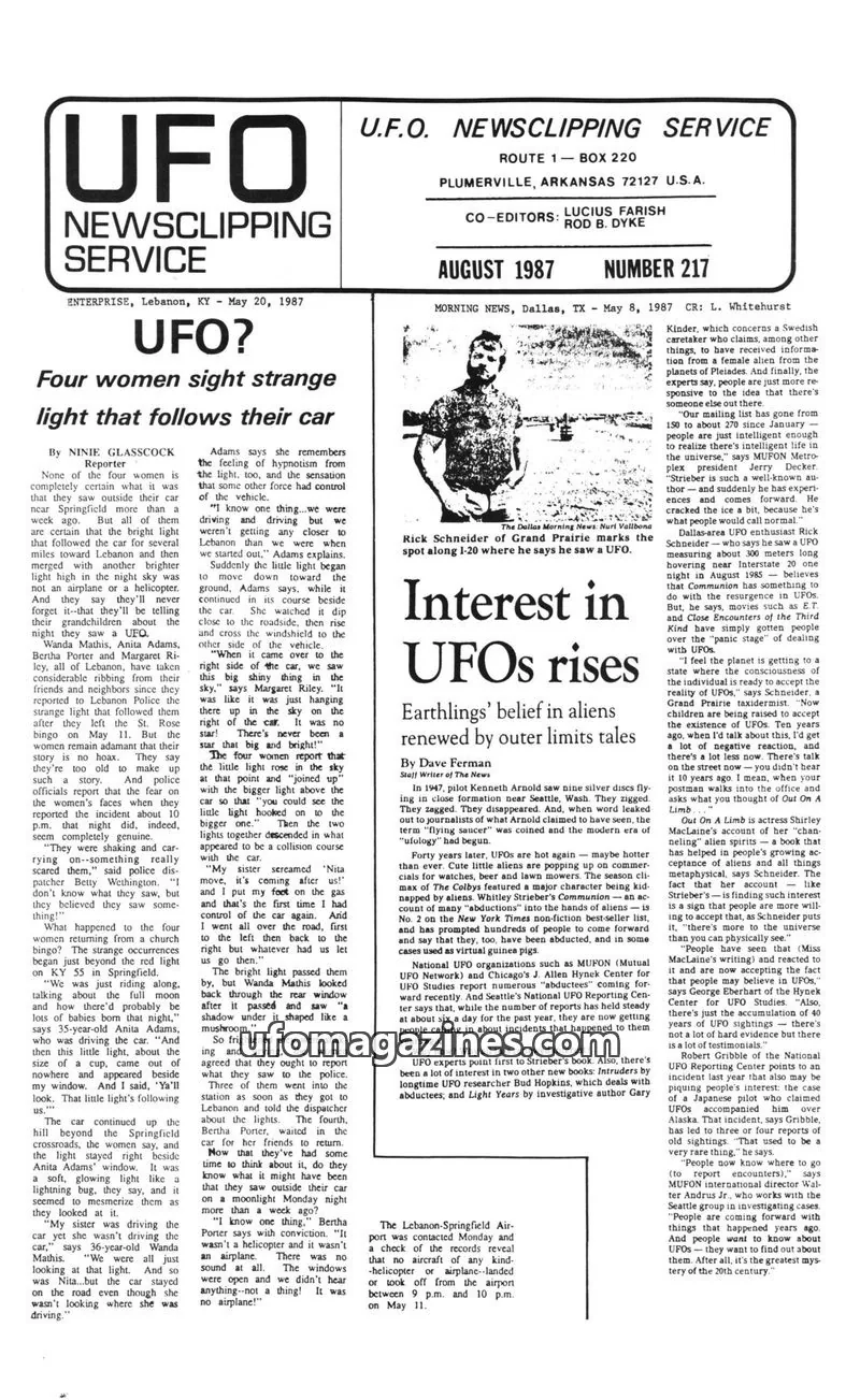 Cover of U.F.O. NEWSCLIPPING SERVICE issue 217: U.F.O. NEWSCLIPPING SERVICE
