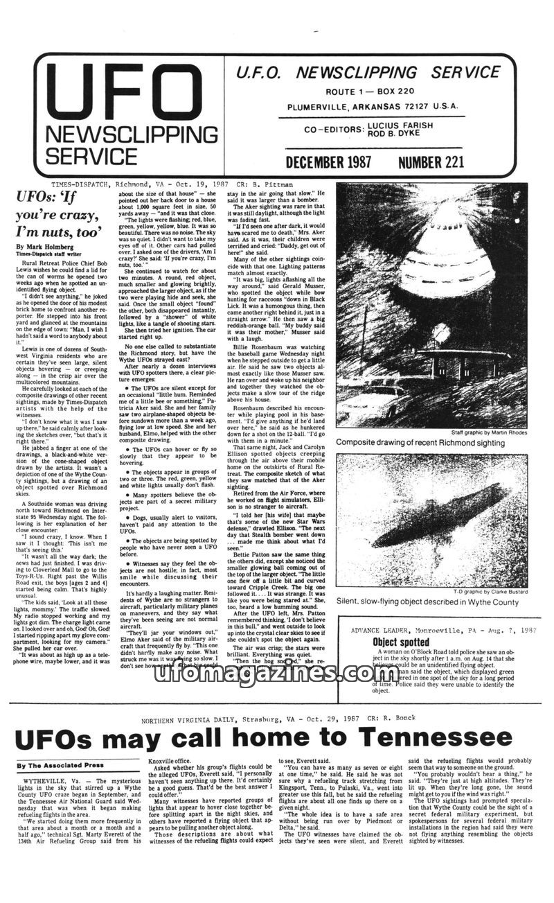 Cover of UFO Newsclipping Service - 1987 12 - no 221