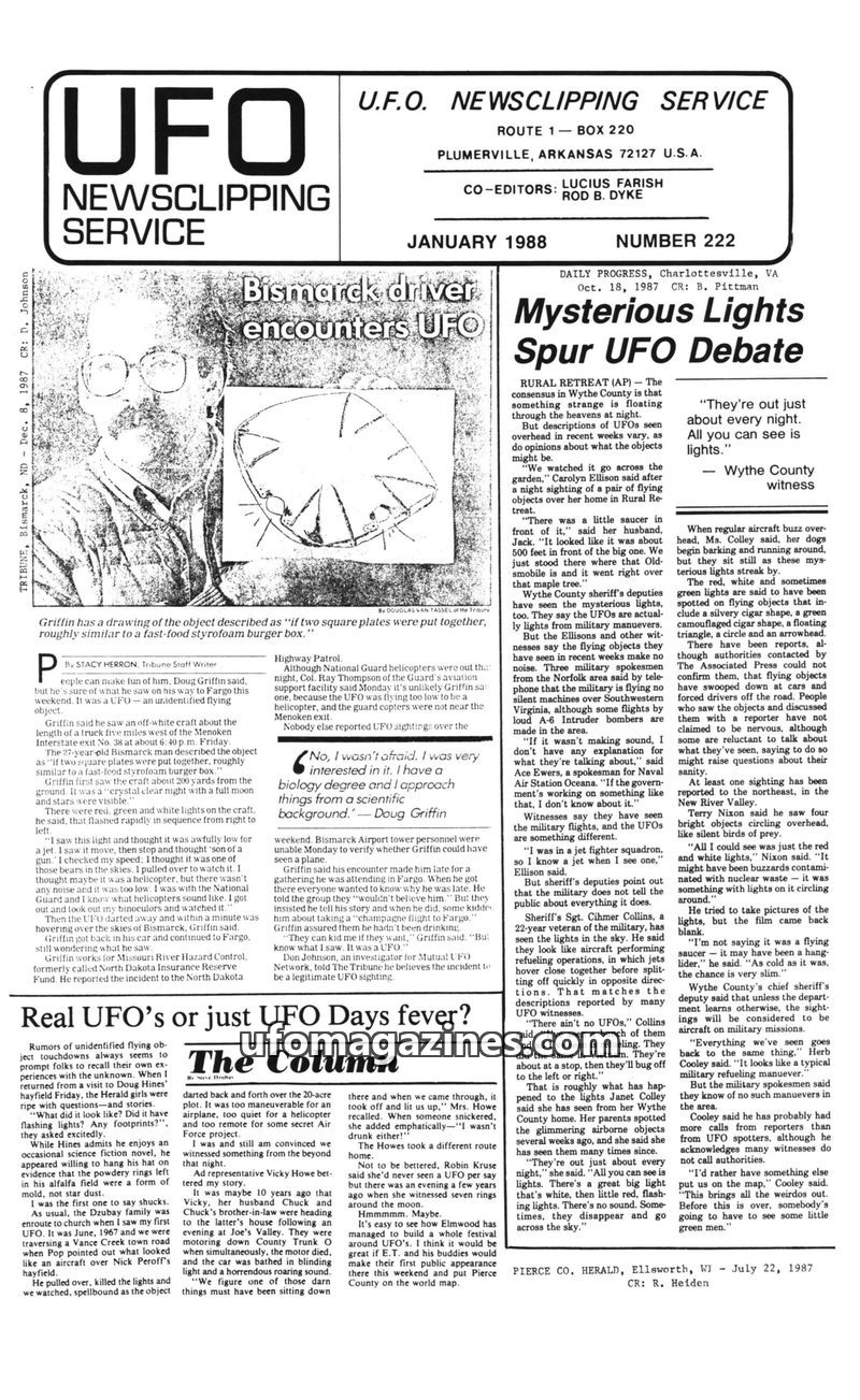 Cover of UFO Newsclipping Service - 1988 01 - no 222