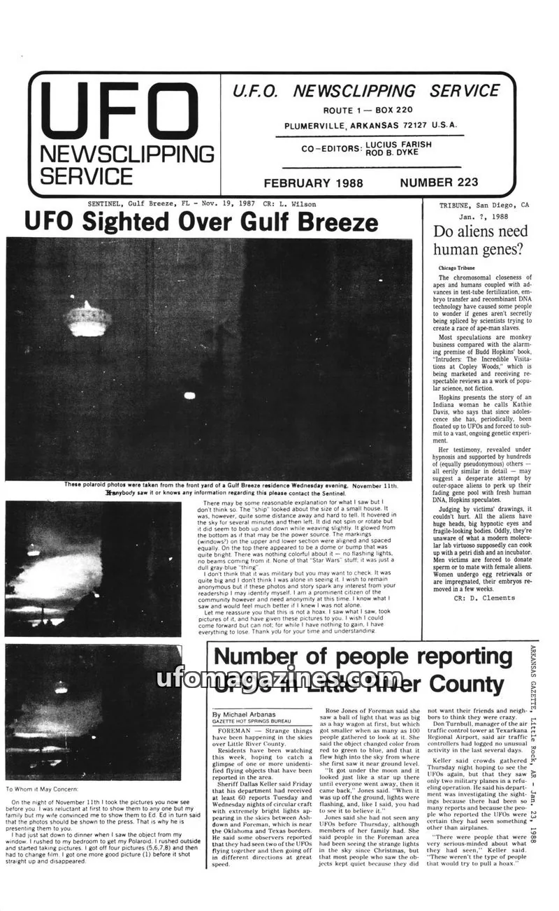 Cover of U.F.O. NEWSCLIPPING SERVICE issue 223: UFO NEWSCLIPPING SERVICE