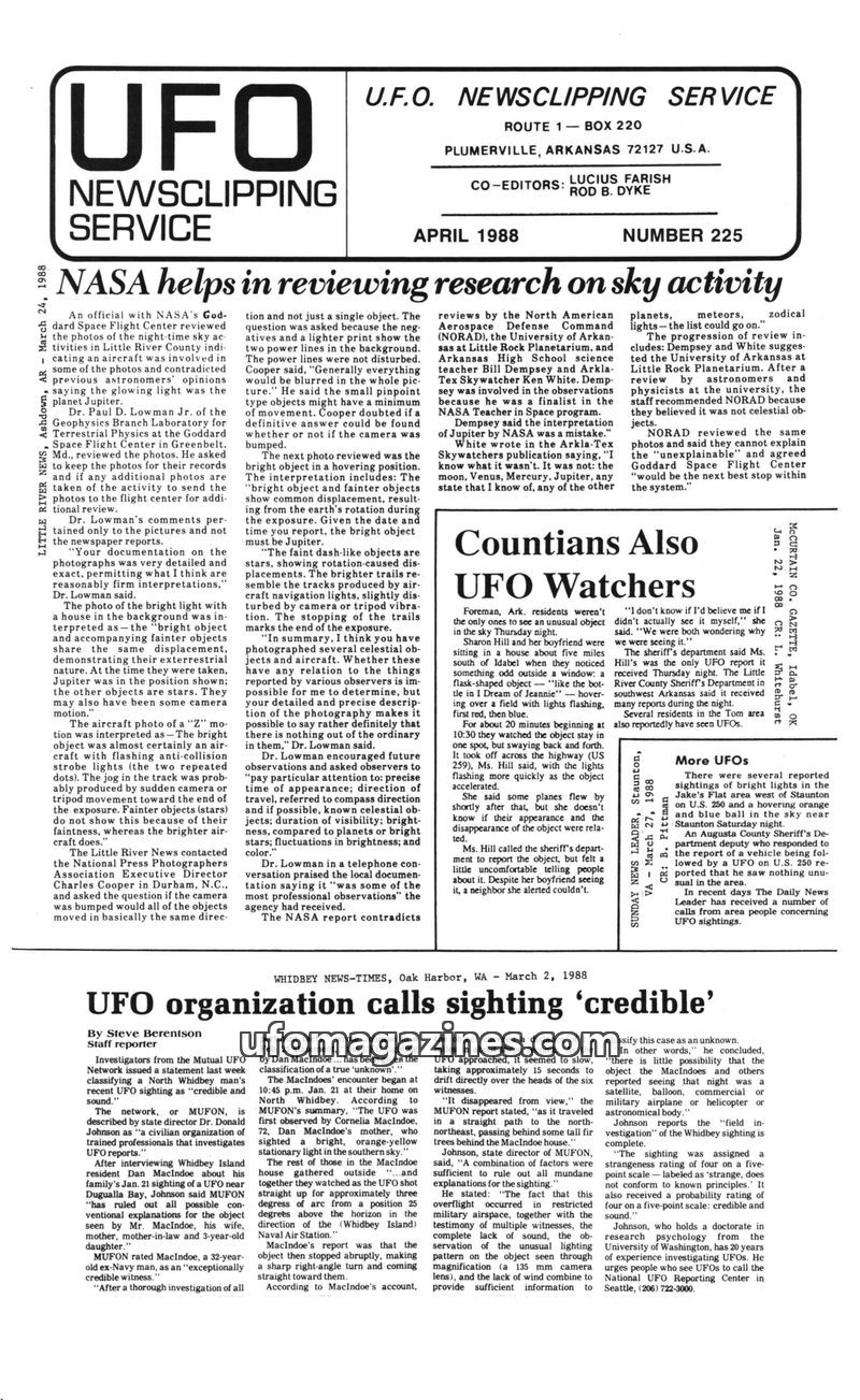 Cover of UFO Newsclipping Service - 1988 04 - no 225