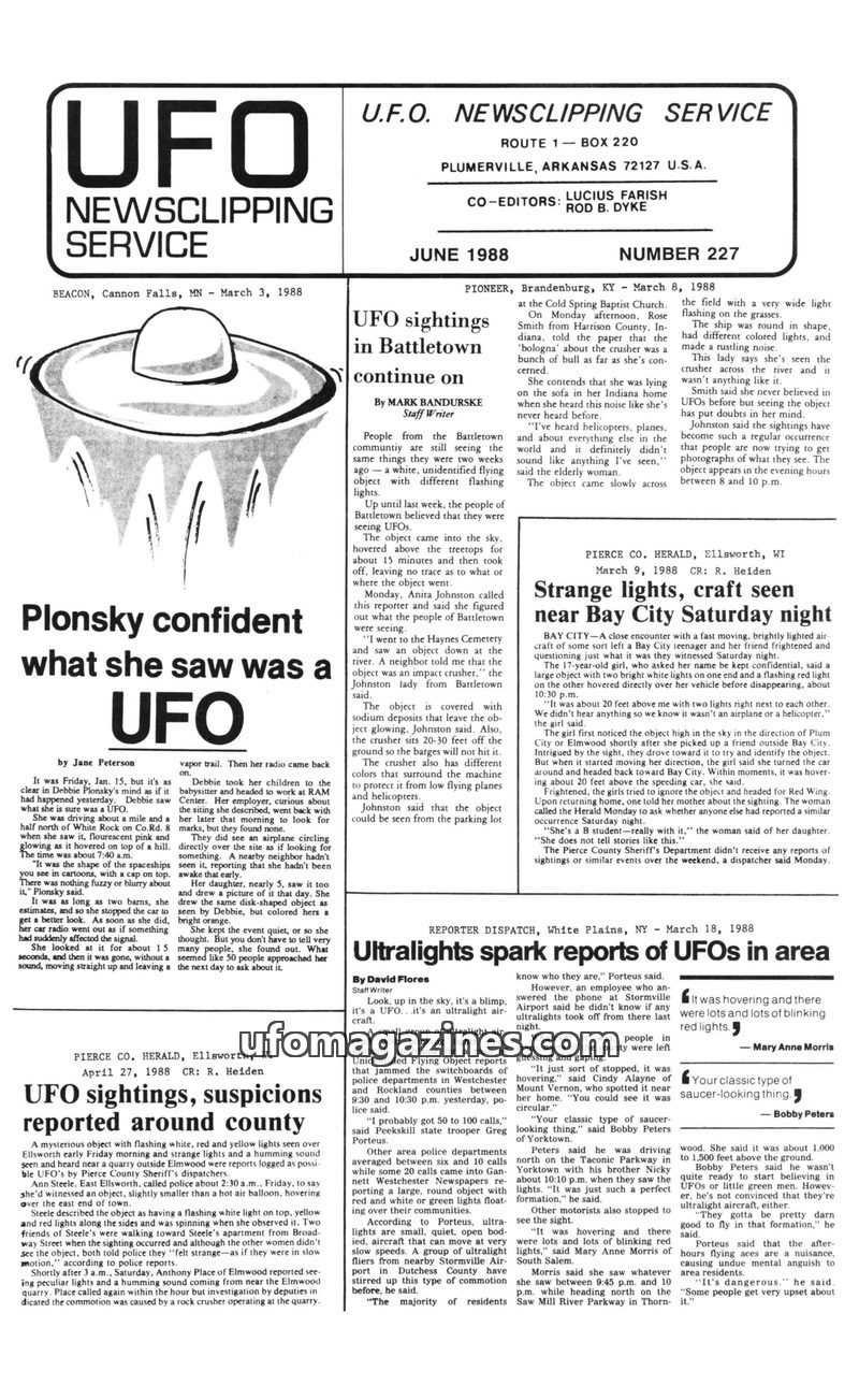 Cover of UFO Newsclipping Service - 1988 06 - no 227