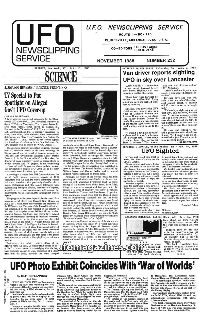 Cover of UFO Newsclipping Service - 1988 11 - no 232