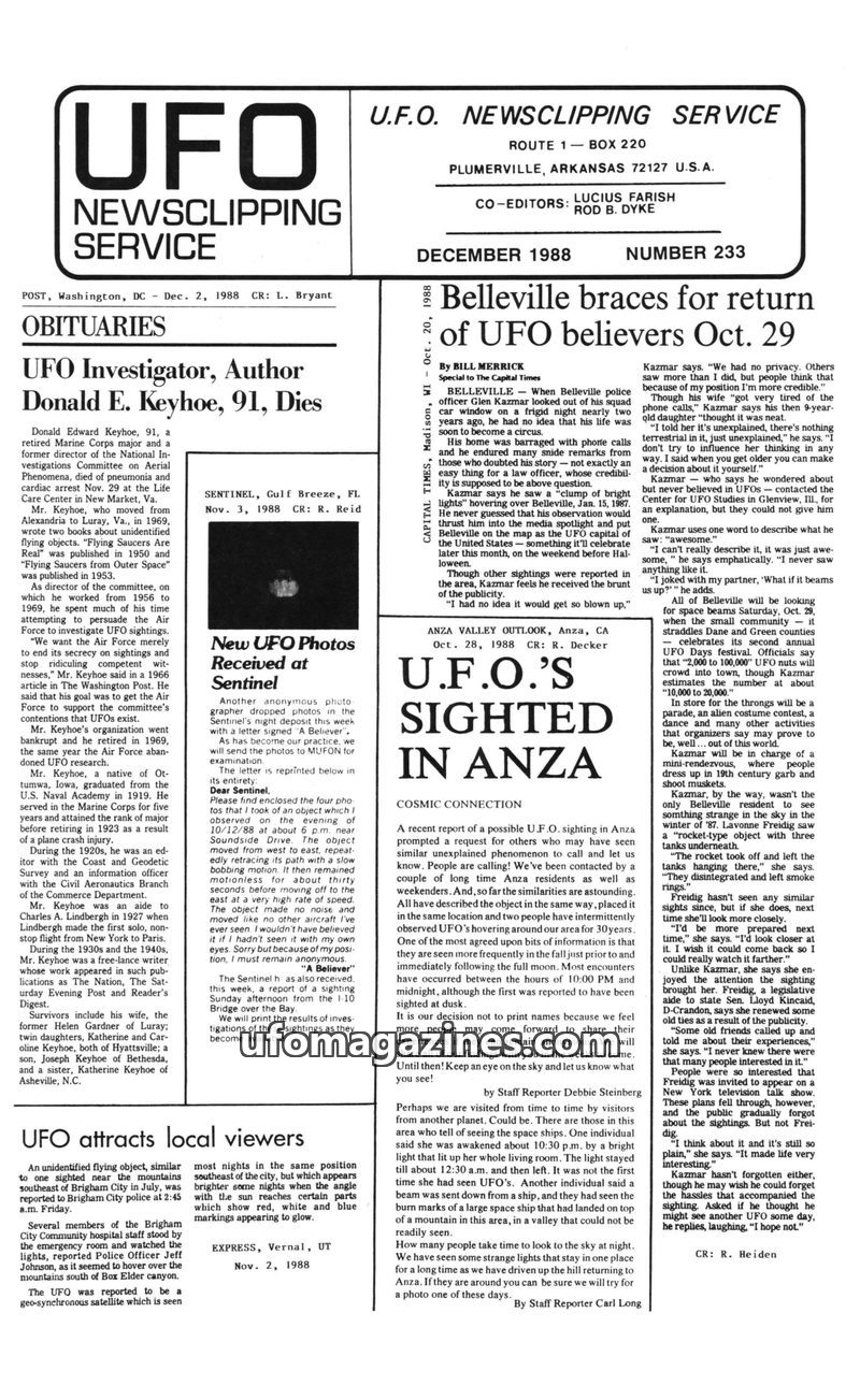 Cover of UFO Newsclipping Service - 1988 12 - no 233