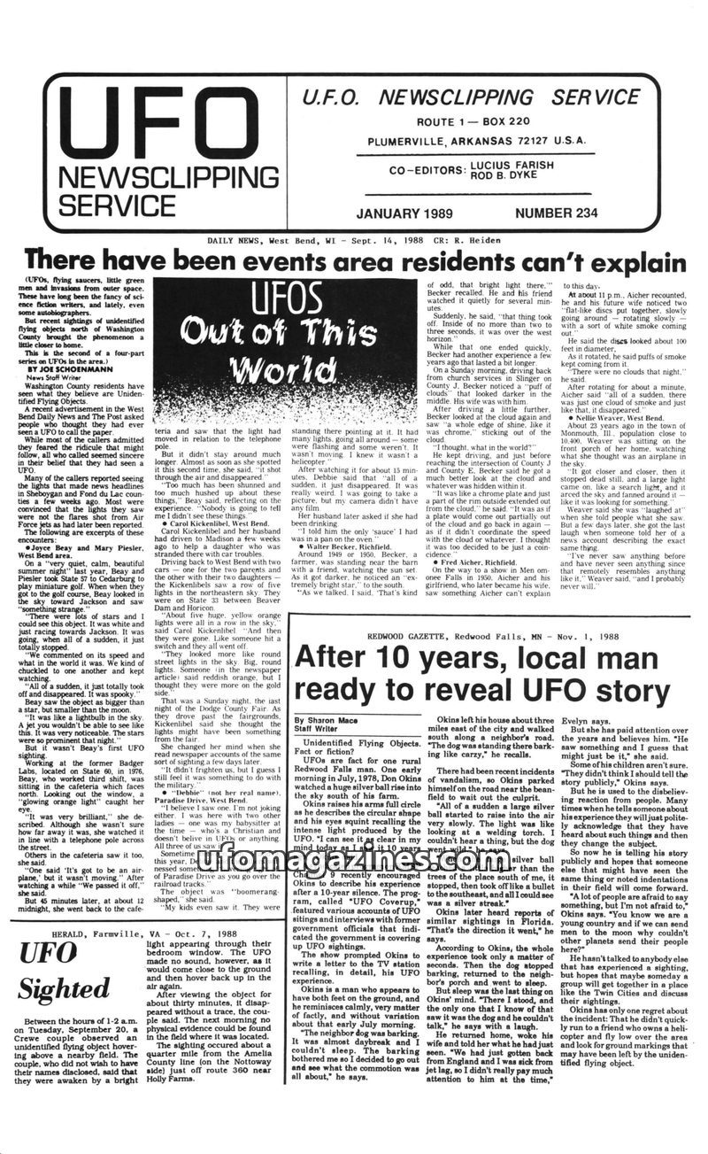 Cover of UFO Newsclipping Service - 1989 01 - no 234