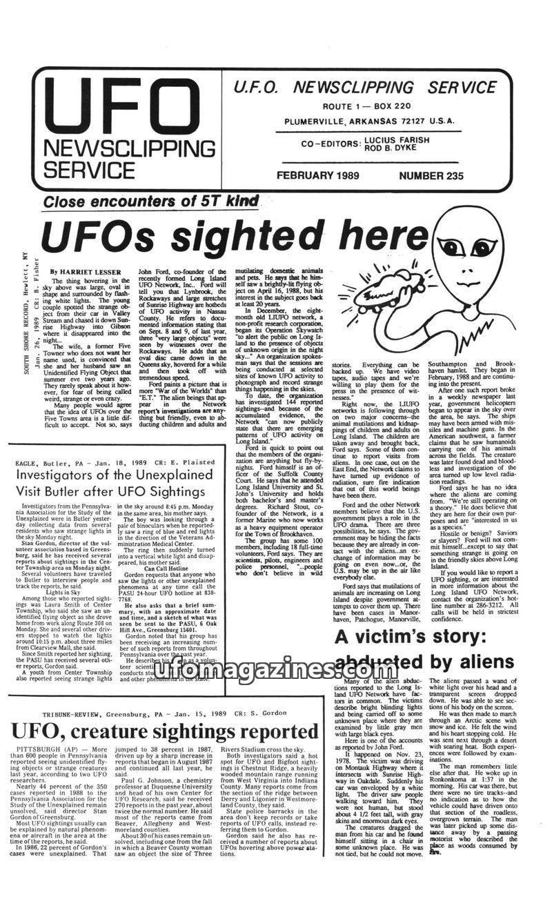 Cover of UFO Newsclipping Service - 1989 02 - no 235