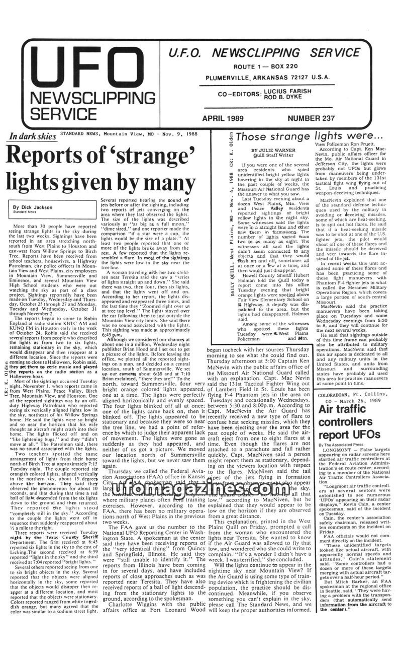 Cover of UFO Newsclipping Service - 1989 04 - no 237