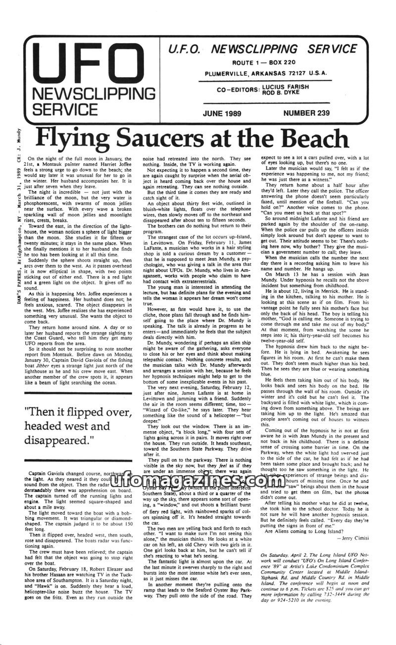 Cover of UFO Newsclipping Service - 1989 06 - no 239