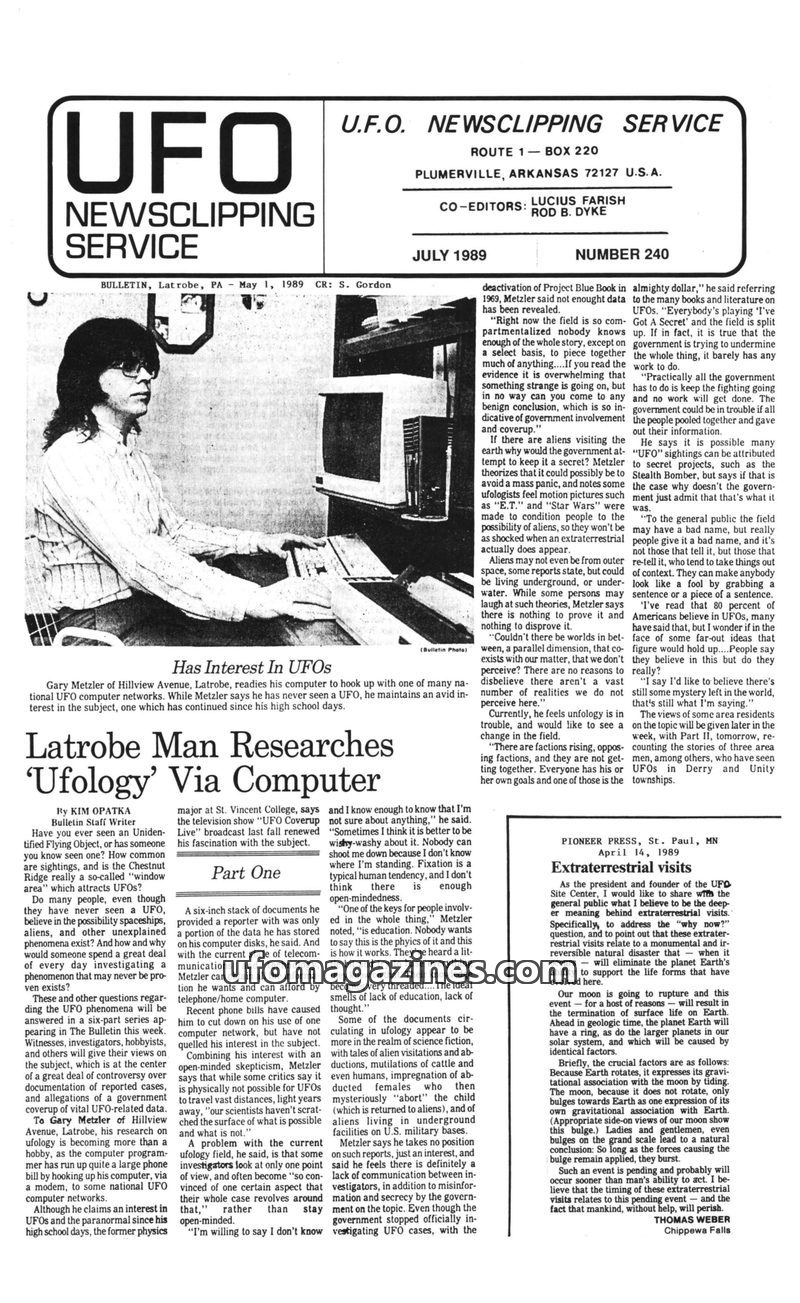Cover of UFO Newsclipping Service - 1989 07 - no 240