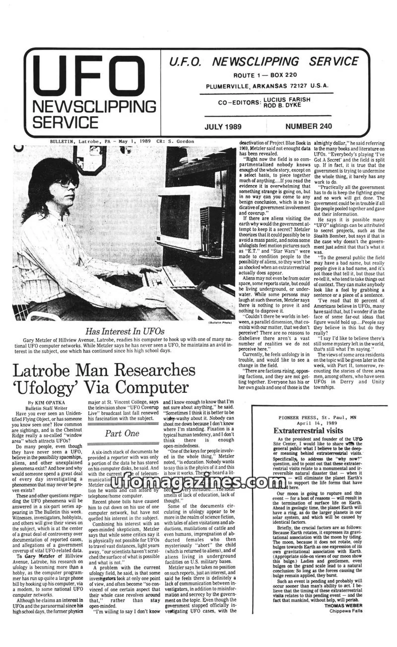 Cover of U.F.O. NEWSCLIPPING SERVICE issue 240: UFO NEWSCLIPPING SERVICE BULLETIN