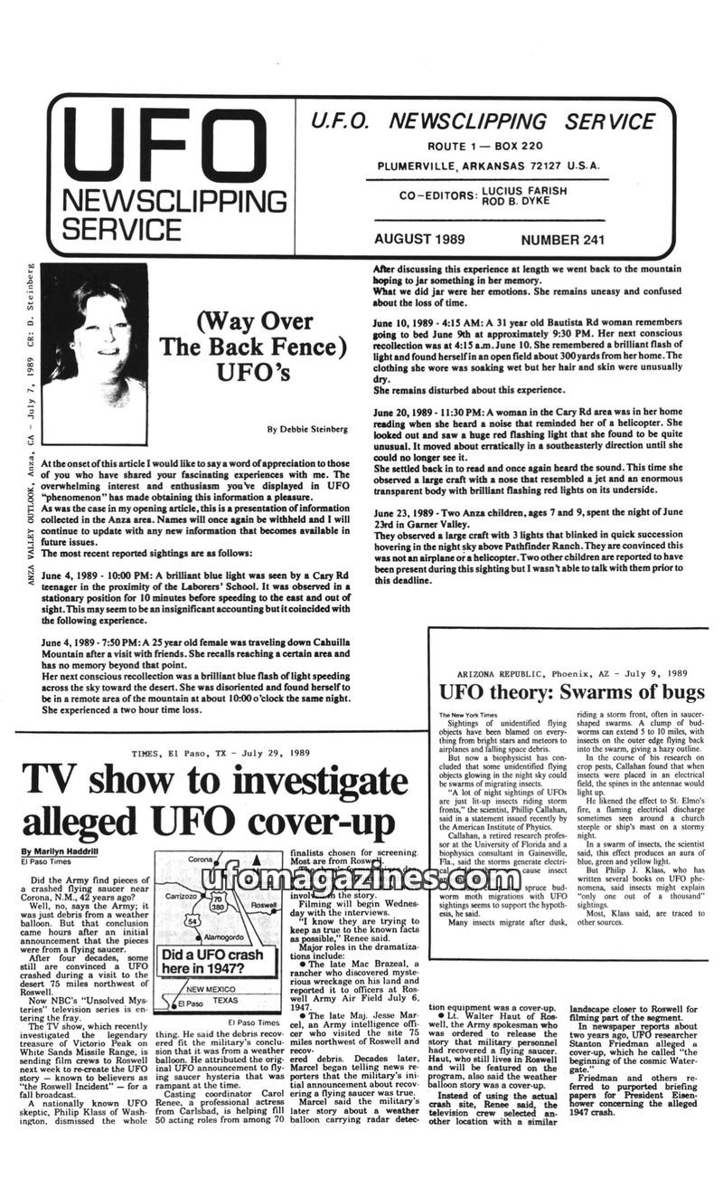 Cover of UFO Newsclipping Service - 1989 08 - no 241