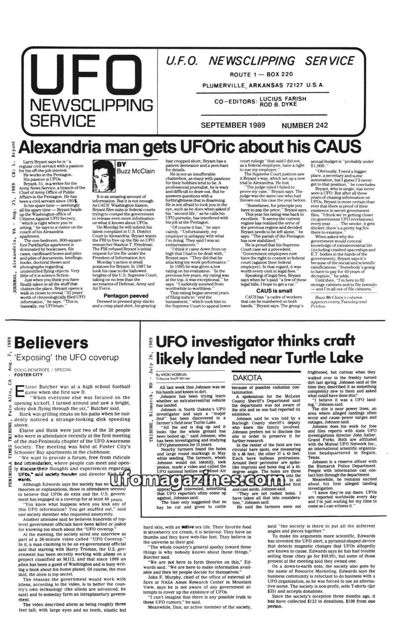 Cover of UFO Newsclipping Service - 1989 09 - no 242