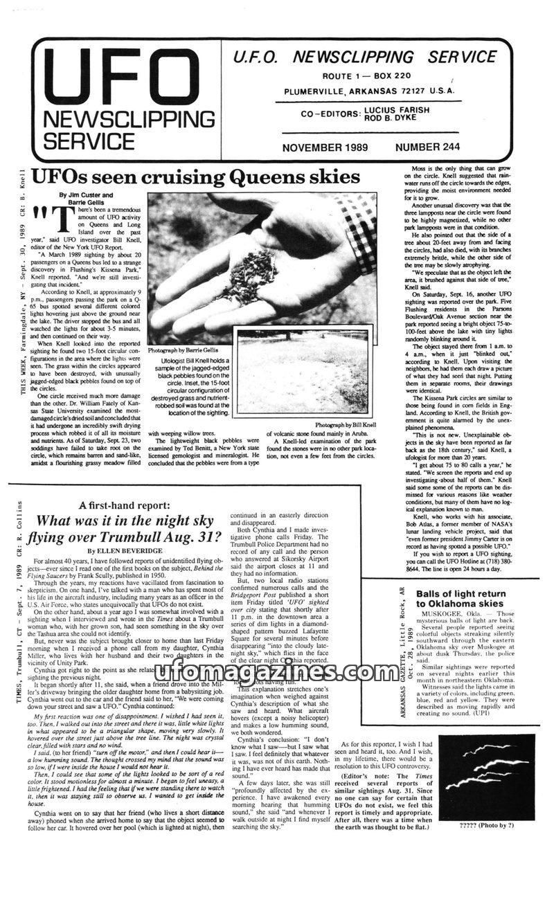 Cover of UFO Newsclipping Service - 1989 11 - no 244