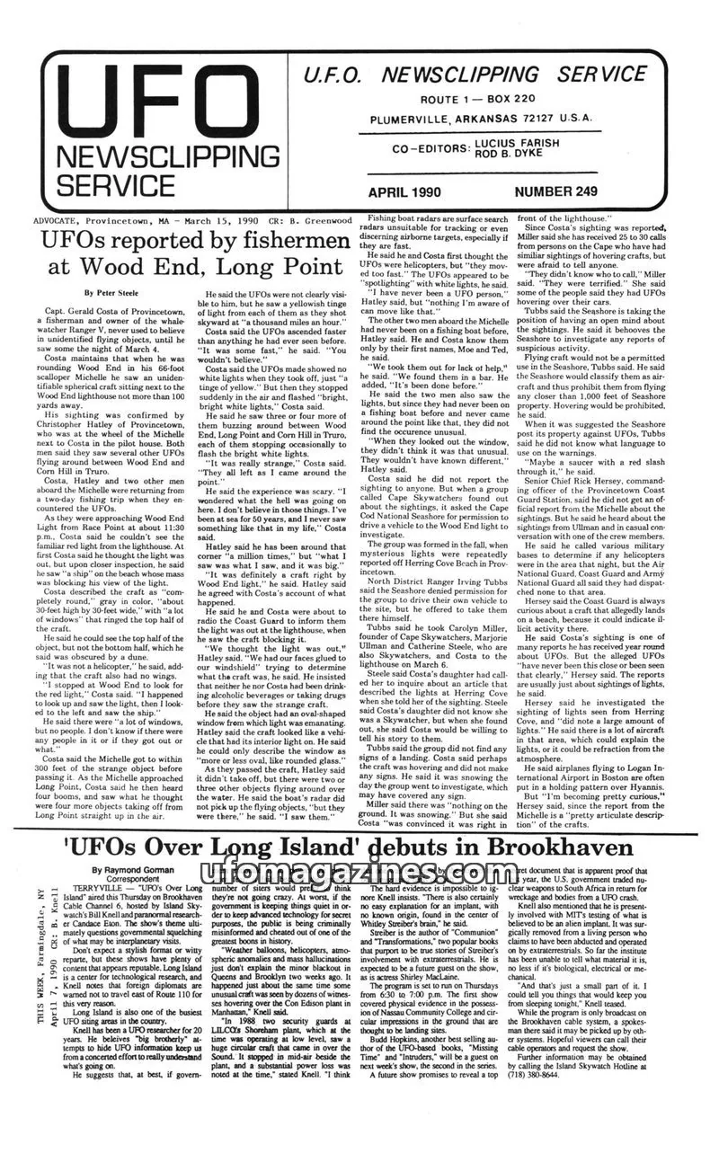 Cover of U.F.O. NEWS CLIPPING SERVICE issue NUMBER 249: UFO NEWSCLIPPING SERVICE