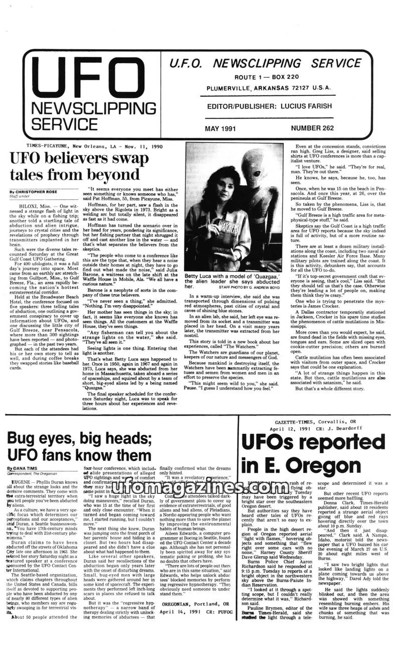 Cover of U.F.O. NEWSCLIPPING SERVICE issue 262: UFO NEWSCLIPPING SERVICE
