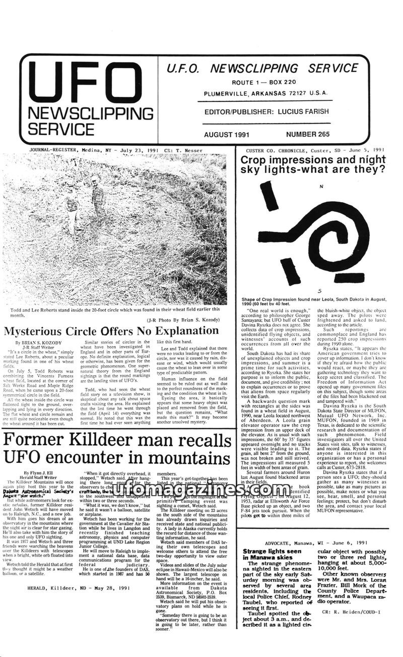 Cover of UFO Newsclipping Service - 1991 08 - no 265