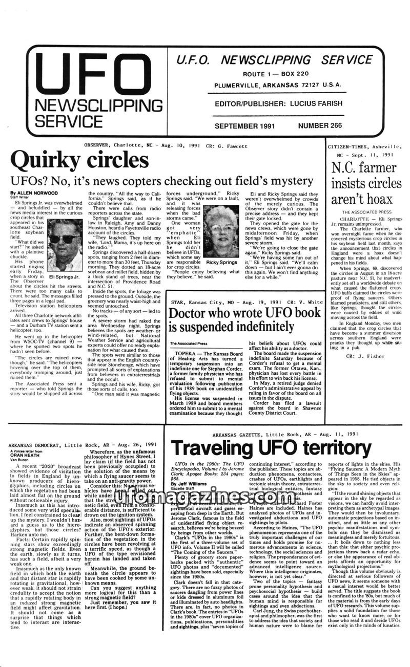 Cover of UFO Newsclipping Service - 1991 09 - no 266