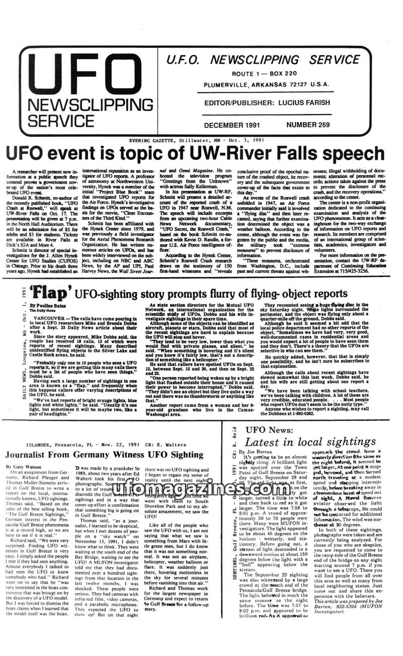 Cover of UFO Newsclipping Service - 1991 12 - no 269