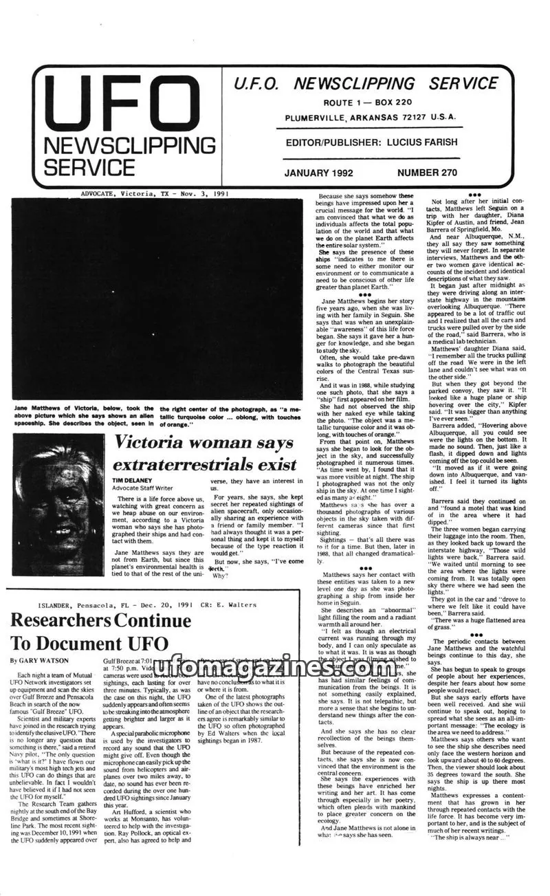 Cover of U.F.O. NEWS CLIPPING SERVICE issue 270: UFO NEWSCLIPPING SERVICE