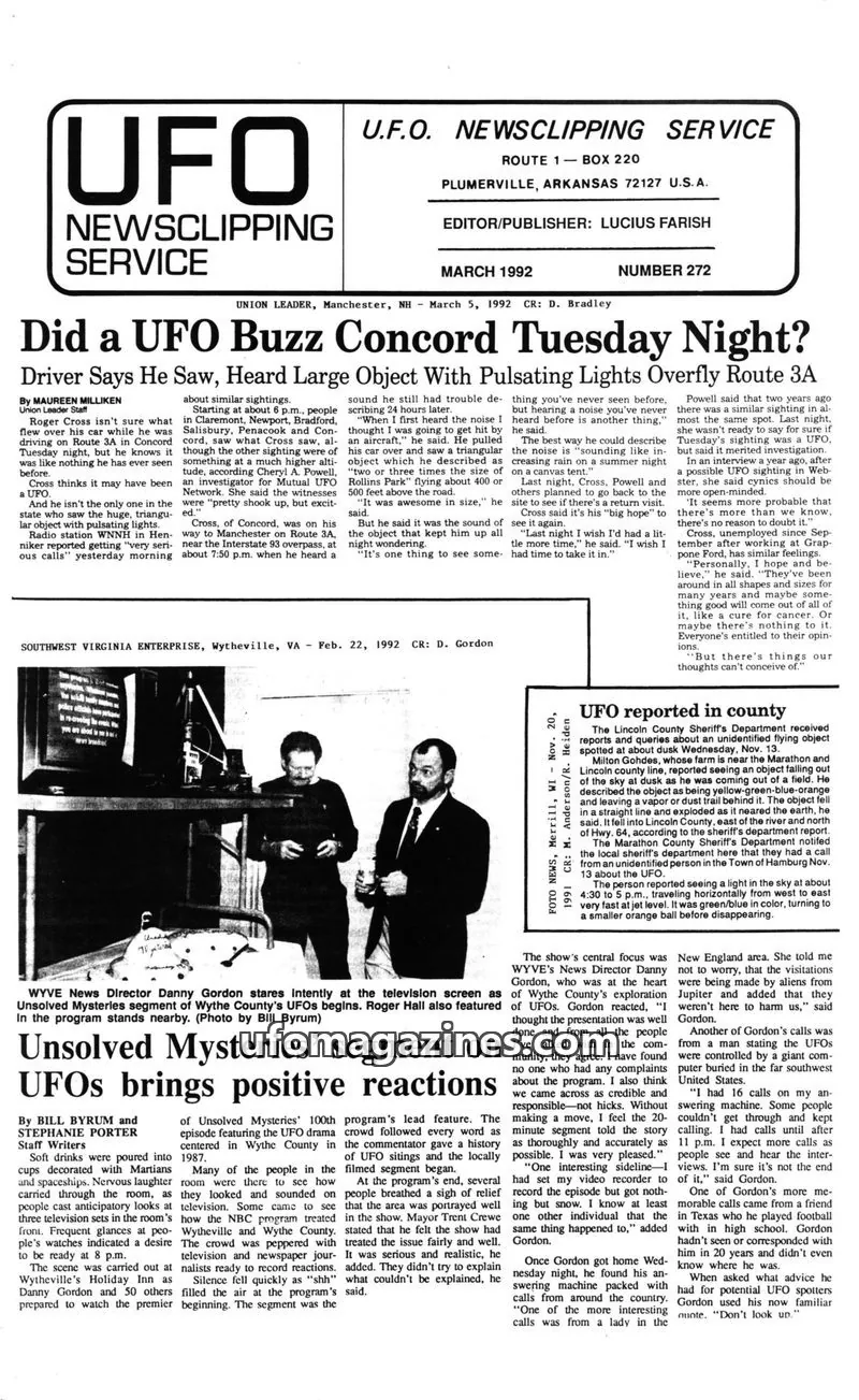 Cover of U.F.O. NEWS CLIPPING SERVICE issue 272: UFO NEWSCLIPPING SERVICE