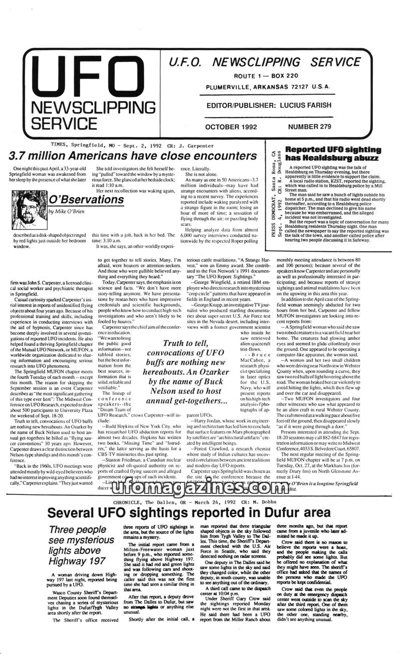 Cover of U.F.O. NEWSCLIPPING SERVICE issue 279: U.F.O. NEWSCLIPPING SERVICE