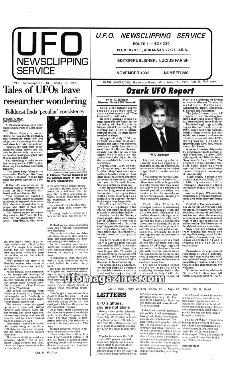 Cover of UFO Newsclipping Service - 1992 11 - no 280