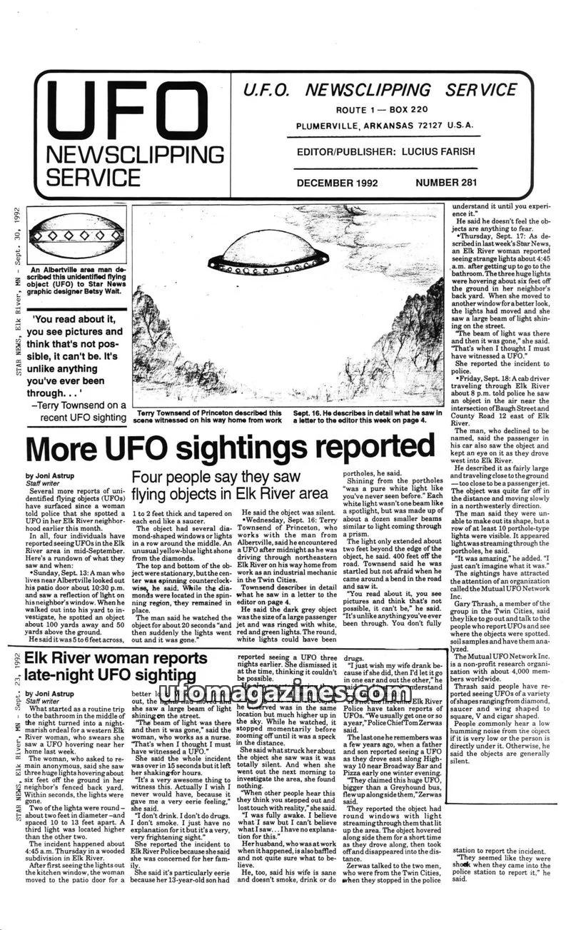 Cover of UFO Newsclipping Service issue Nov. 19, 1992: NEWS JOURNAL