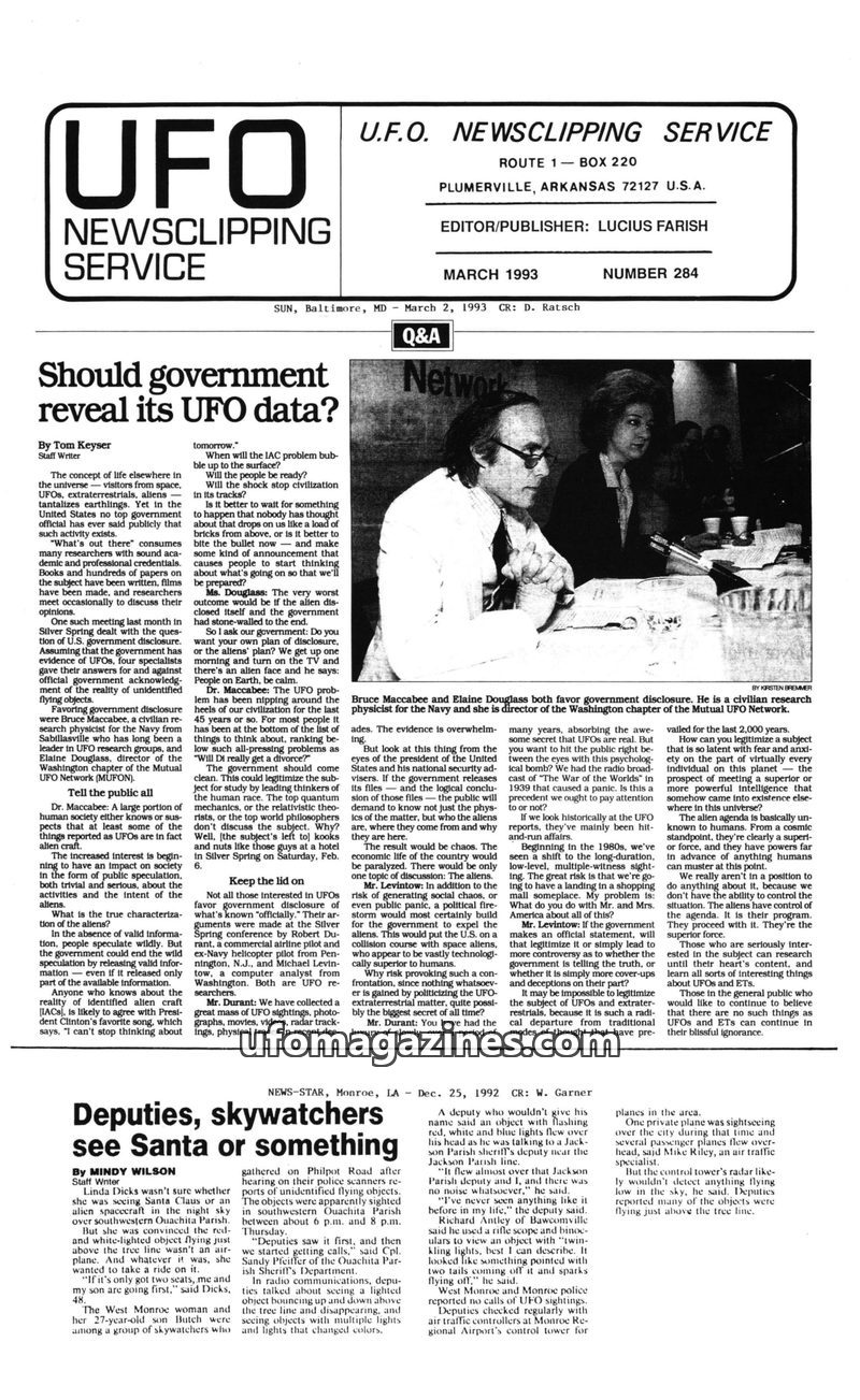 Cover of UFO Newsclipping Service - 1993 03 - no 284