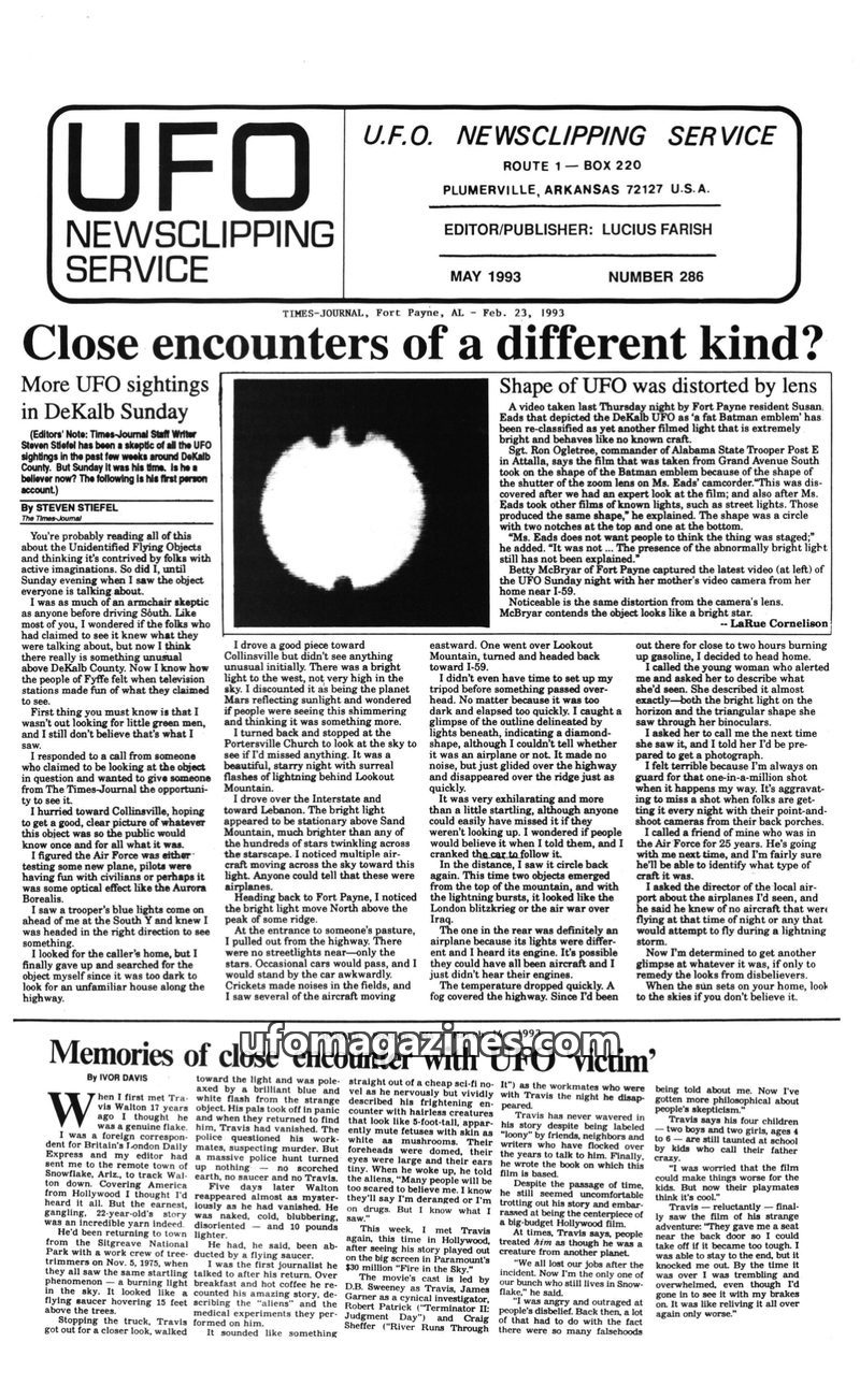 Cover of UFO Newsclipping Service - 1993 05 - no 286