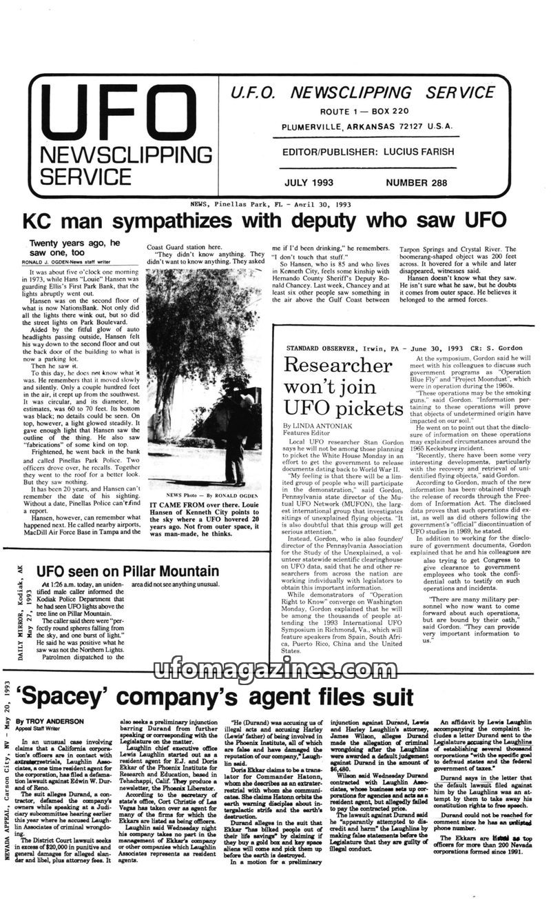 Cover of UFO Newsclipping Service - 1993 07 - no 288