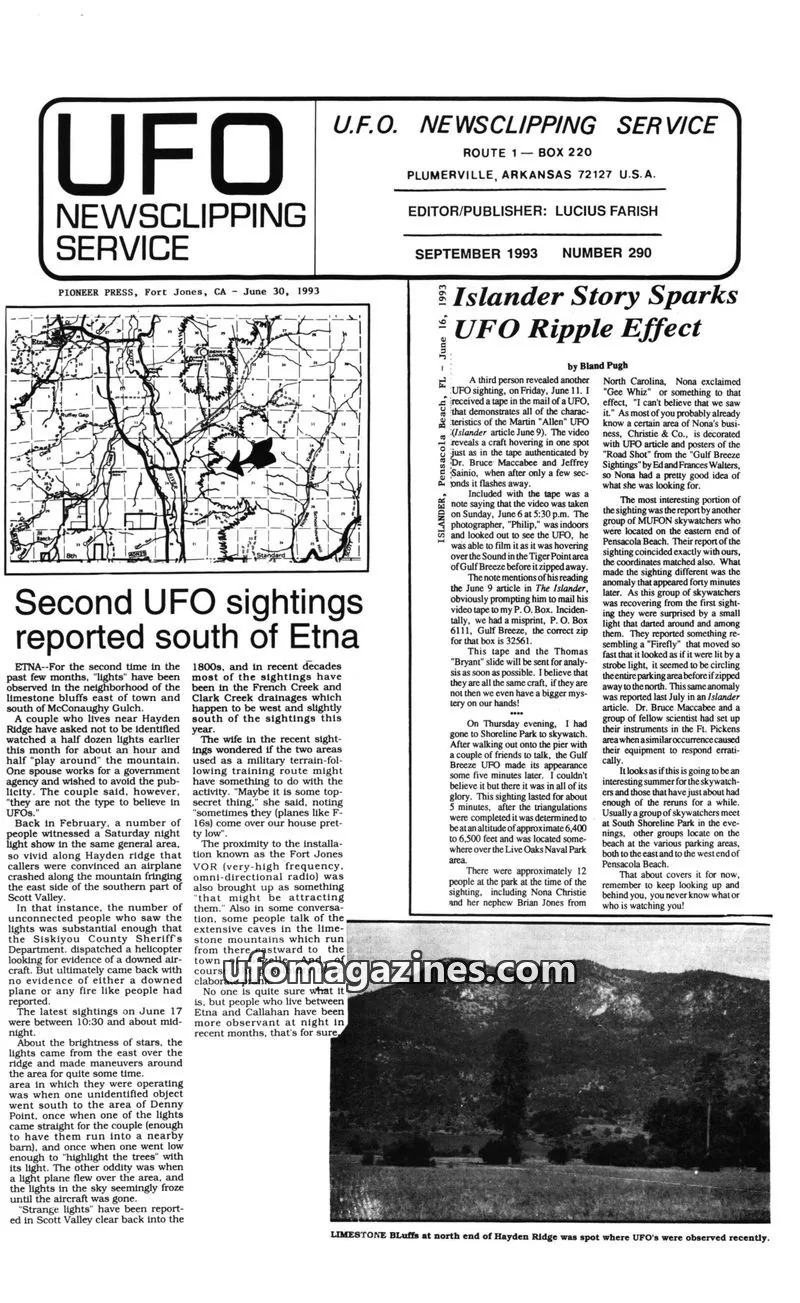 Cover of PIONEER PRESS issue NUMBER 290: U.F.O. NEWSCLIPPING SERVICE