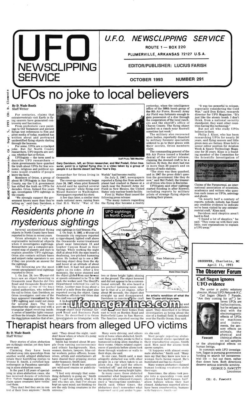 Cover of UFO Newsclipping Service - 1993 10 - no 291