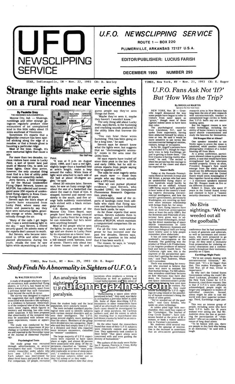 Cover of UFO Newsclipping Service - 1993 12 - no 293