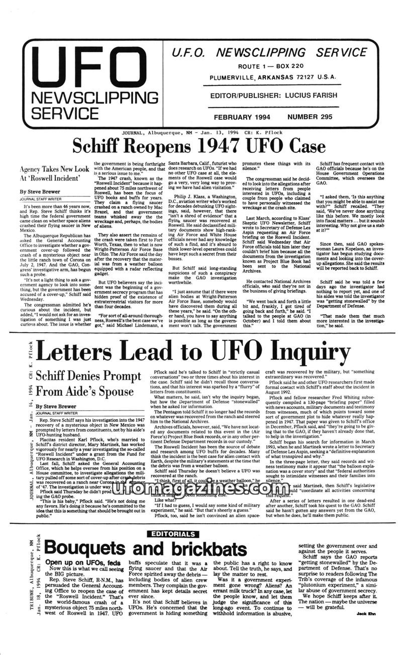 Cover of UFO Newsclipping Service - 1994 02 - no 295