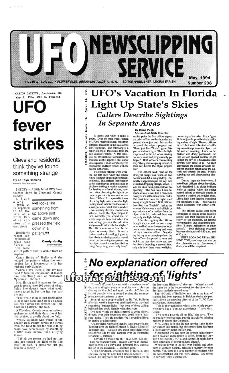 Cover of UFO Newsclipping Service issue Number 298: UFO Newsclipping Service